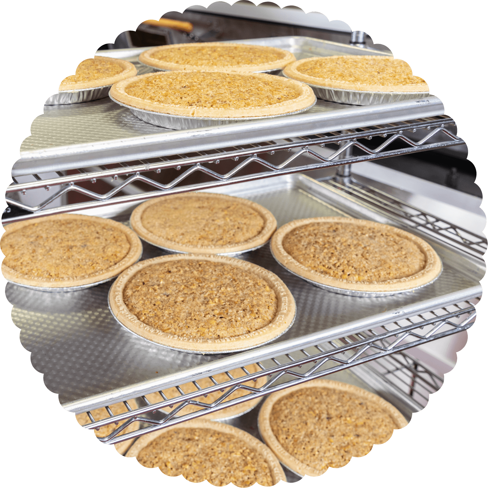 Pies baking on an oven rack